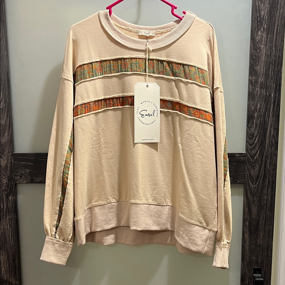 Easel Cream Top with Colorful Stripes